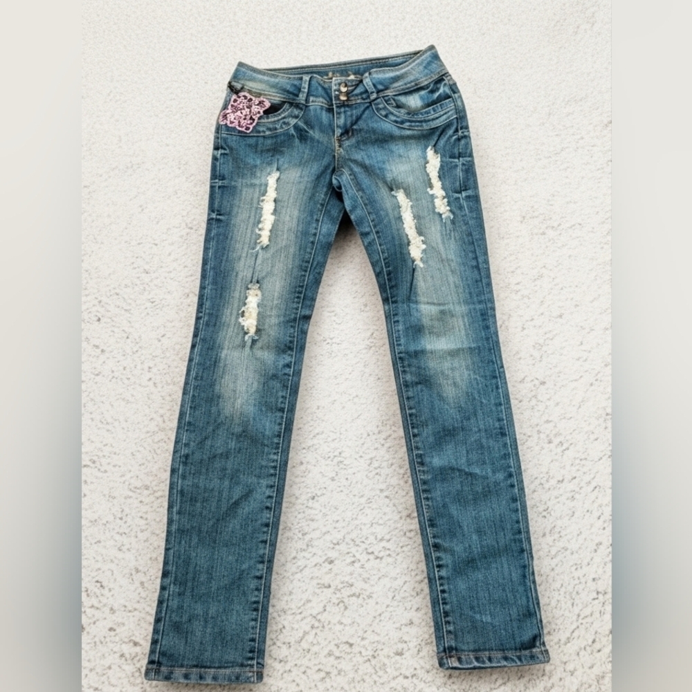 Size 11 Para Women's Distressed Blue Skinny Jeans